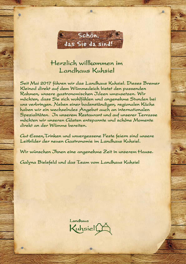 Speisekarte Vom Restaurant Landhauskuhsiel Landhaus Kuhsiel